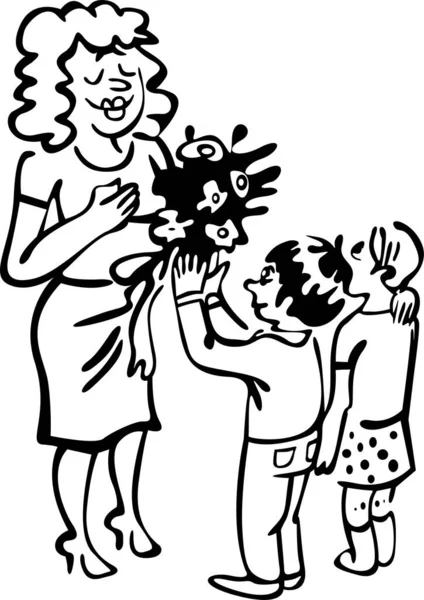 Çocuklar öğretmenlerine çiçek veriyorlar. Okuldaki öğrenciler Öğretmenler Günü 'nü kutluyor