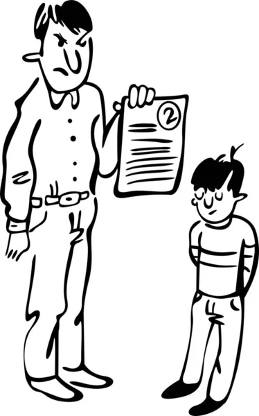 Baba, test sonuçları için oğluna kızgın. Testi gösterir ve çocuk başını eğip durur.