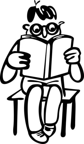 Gözlüklü bir öğrenci sandalyeye oturur ve kitap okur.