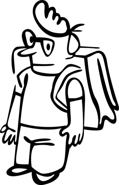 Gözlüklü çocuk okula gidiyor. O büyük bir okul çantası taşıyor.