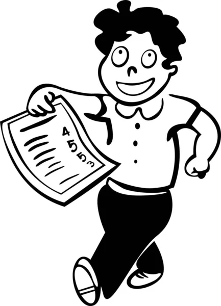 Mutlu çocuk elinde sınavla koşuyor. Kontrol sınavından iyi sonuçlar alabilirsiniz.