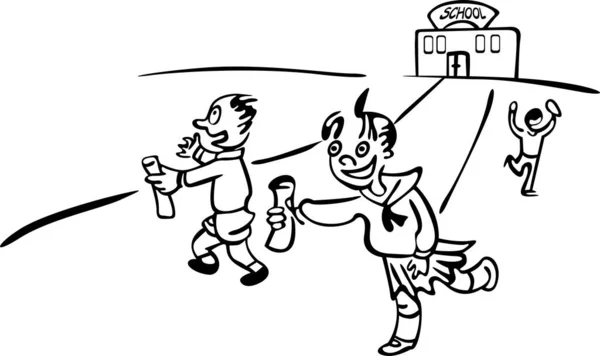 Okul yılının sonunda. Öğrenciler okuldan kaçtı. Onlar tatillerine başladıkları için mutlular.