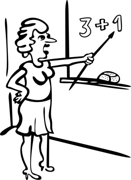 Öğretmen matematik dersleri veriyor. Elinde bir işaret tutuyor ve tahtadaki denklemleri öğrencilere anlatıyor.