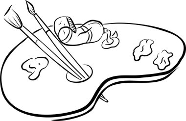 Boya paleti çalışmaya hazır. Bir çift fırça ve yağlı boyalı bir tüp. Her şey hazır.