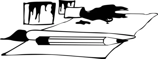 Sanatçının stüdyosunda boya kutuları bir parça kağıda, fırçaya ve kaleme döküldü.