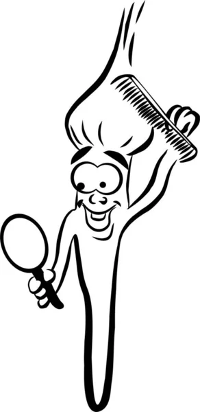 Saç aynası ve tarak ile gülümseyen karikatür fırçası