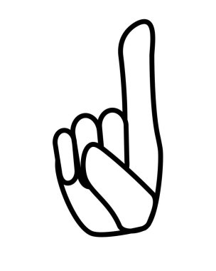 İşaret parmağı yukarıda - işaret veya piktogram için vektör doğrusal çizim. İşaret parmağı uzatılmış bir el dikkat çekmek için yapılan bir jesttir. Özet geç. Dikkat hareketi.