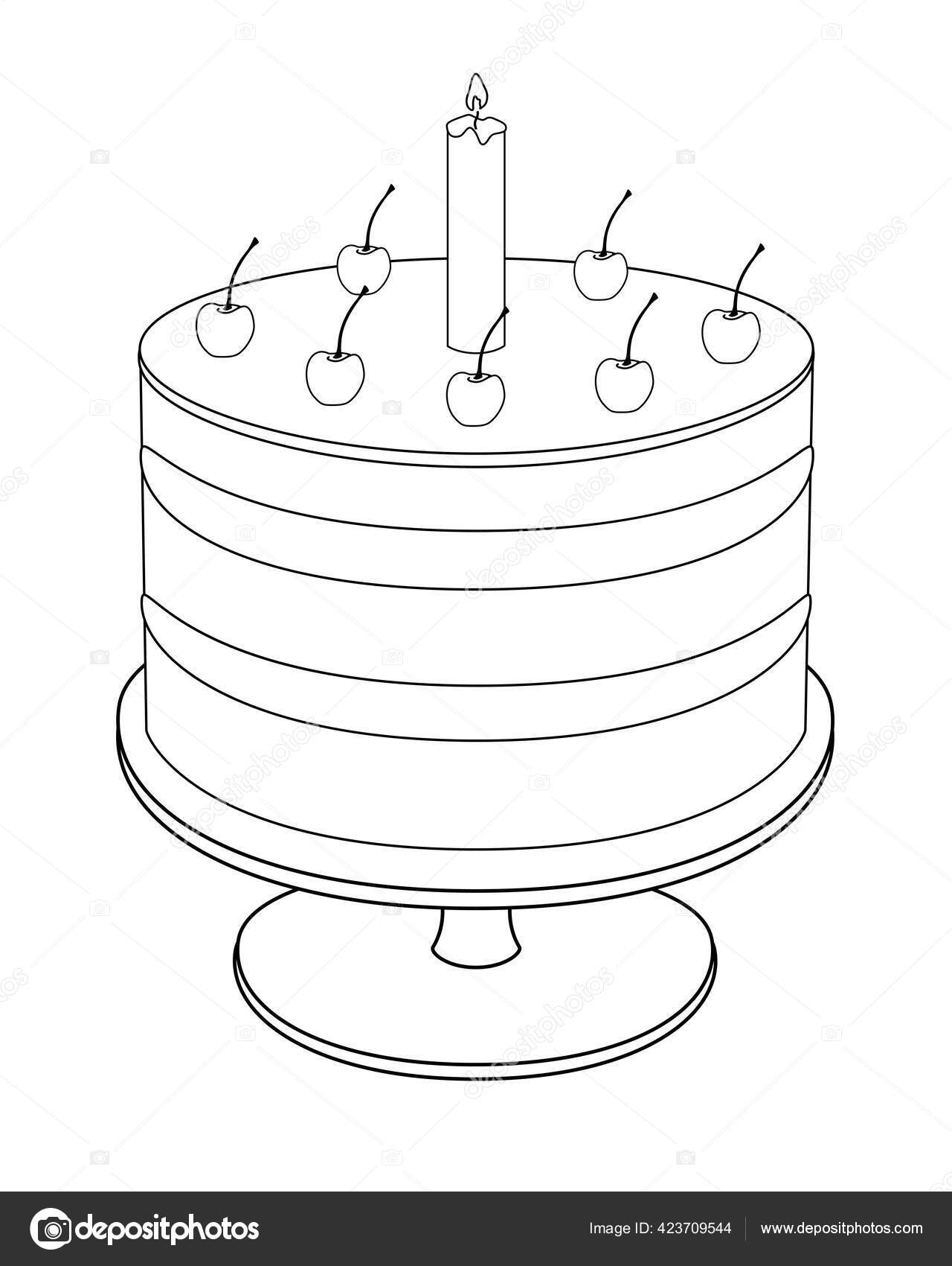 Ilustração Do Desenho Animado Do Bolo De Aniversário Com a Página De Colorir  Velas Ilustração Stock - Ilustração de waffle, arte: 230607906