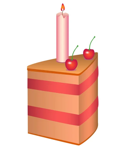 Torta Fatia Torta Cereja Com Cerejas Uma Vela Doces Férias — Vetor de Stock