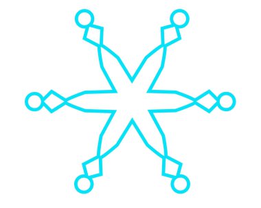 Kar Tanesi - vektör doğrusal çizim. Mavi altı köşeli kar tanesi - vektör şablonu.