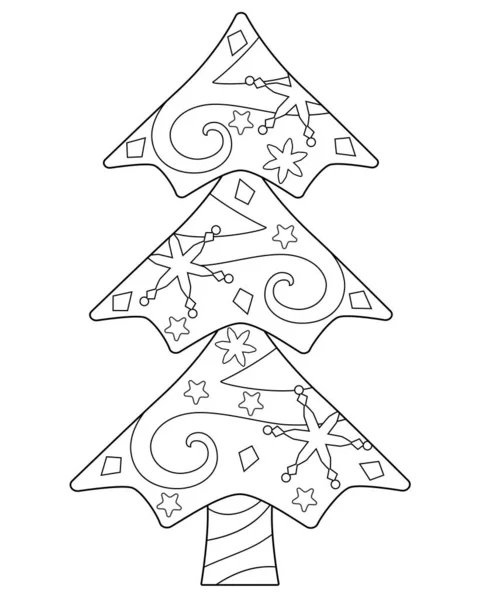 Árvore Natal Coloração Antistress Ilustração Linear Vetorial Para Coloração Esboço — Vetor de Stock