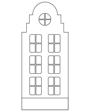 Ev - boyama için vektör doğrusal resim. Özet geç. Boyama kitabı için şirin bir Hollandalı evi. Avrupa klasik mimarisi.
