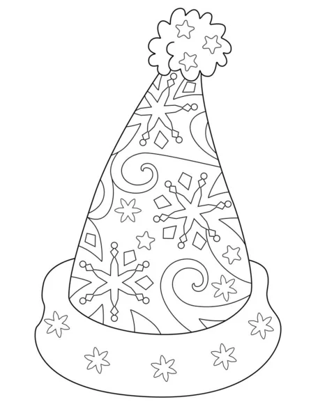 Santa Claus Sombrero Antiestrés Vector Ilustración Lineal Para Colorear Elemento — Vector de stock