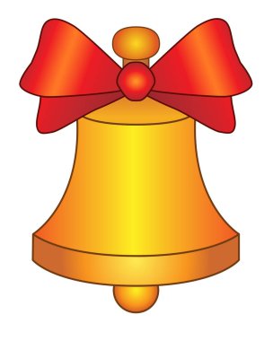 Kırmızı yay ile Altın Çan - boyama için tüm renk resim vektör. Noel ya da yeni yıl öğesi ya da okul zili. İşaret, uyarı - çan sembolü.