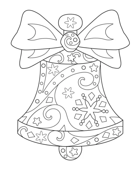 Bell Bow Antistress Vector Linear Illustration Coloring Christmas New Year — Stockový vektor