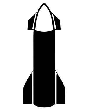Roket dikey duruyor - bir simge veya resim için vektör siyah ve beyaz resim. Uzay gemisi - bir kimlik, logo ya da düğme için stilize etme. Yıldız gemisi