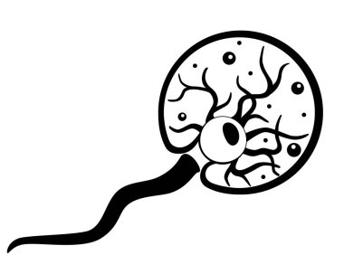 Noctiluca scintillans, deniz parlayan hayvan - logo veya piktogram için vektör siluet resim. Özgür yaşayan, renksiz dinoflagellat türleri, tek hücreli türlerdir..