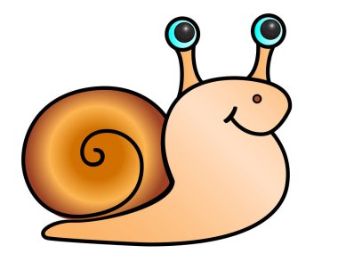 Salyangoz Mavi gözlü şirin bir salyangoz. Çocuklar için bir resim. Çocuk kitabı ya da baskısı için gülümseyen salyangoz kabuğu