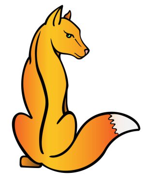 Parlak kırmızı tilki, tam renkli stok çizimi. Tilki kurnazlığın, yırtıcının sembolüdür. Oturan hayvan..