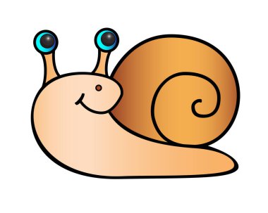 Salyangoz - çocuk baskıları ve kitapları için tam renkli resim. Şirin, gülümseyen bir salyangoz kabuğu. Kabuktaki deniz tarağı