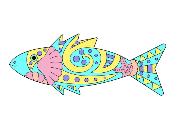Küçük Balık Vektör Doğrusal Renk Çizimi Küçük Balık Çok Renkli — Stok Vektör