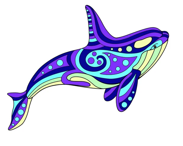 Killer Walvis Vector Lineaire Kleurenillustratie Orca Veelkleurig Glas Lood Batik — Stockvector