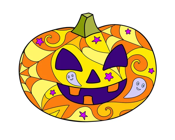 Calabaza Halloween Vector Ilustración Color Lineal Linterna Jack Vidrieras Multicolores — Vector de stock