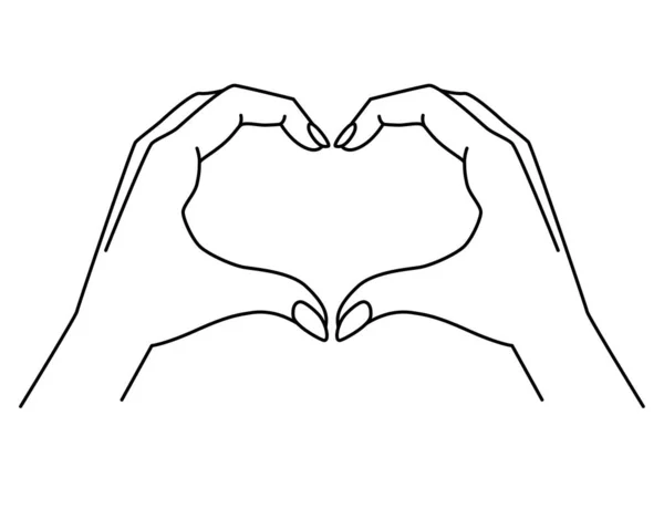 Χέρια Δείχνουν Χειρονομία Καρδιά Διάνυσμα Γραμμική Απεικόνιση Επεξεργάσιμο Περίγραμμα Σημάδι — Διανυσματικό Αρχείο
