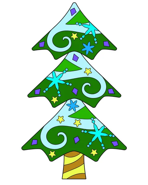 Arbre Noël Illustration Vectorielle Linéaire Couleur Nouvel Noël Arbre Conifères — Image vectorielle