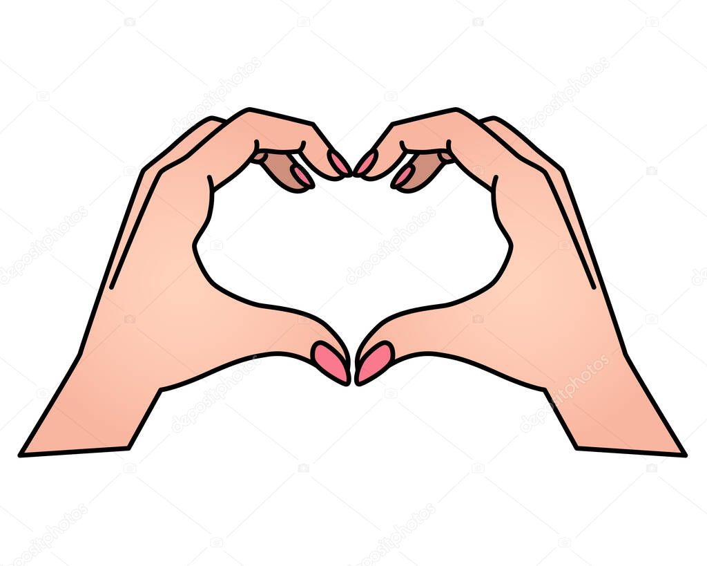 Hands show gesture - heart vector full color illustration. Heart sign shown by hands. Valentine's Day is a heart.