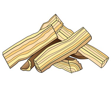 Yakacak odun - boyama için vektör doğrusal resim. Özet geç. Kütükler dört parçaya bölünmüş ve bir eve katlanmış. Şömine ya da şömine için odun. Tahta. HEarth Yakıtı - Boyama Kitabı Ögesi.