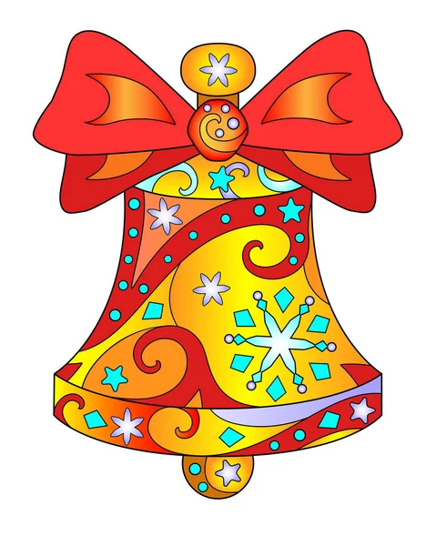 Zvonek Lukem Vektor Lineární Plná Barva Ilustrace Zlatý Svátek Vánoční — Stockový vektor