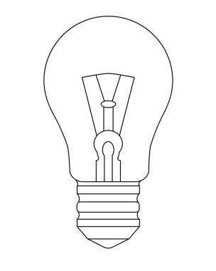 Ampul. Yanan ampul - vektör doğrusal illüstrasyon. Özet geç. Vintage ampul fikri sembolü - renklendirme için doğrusal vektör. Elektrik lambası