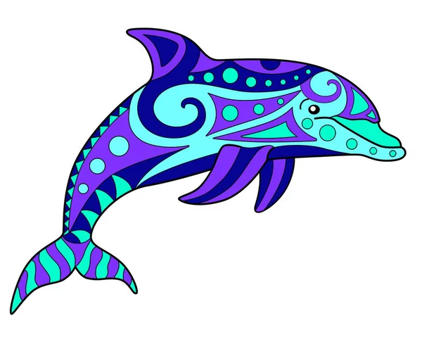 Dolphin Illustration Vectorielle Quadrichromique Zentangle Avec Mammifère Marin Modèle Pour — Image vectorielle