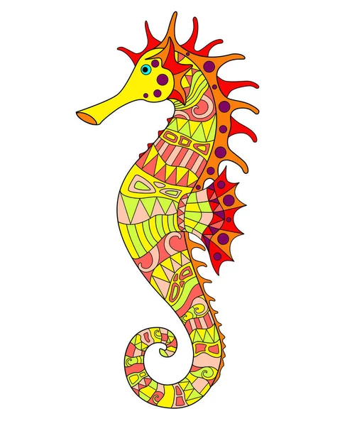 Seahorse Vector Linear Full Color Zentangle Illustration Sea Animal Living — Stock Vector