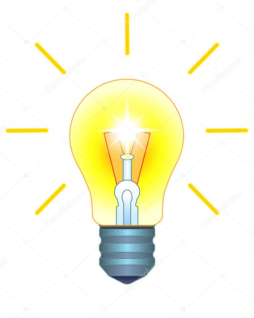 Light bulb. Burning, shining incandescent lamp - vector full color illustration. A vintage light bulb is a symbol of an idea, an invention, an idea that has come. Bright light bulb included