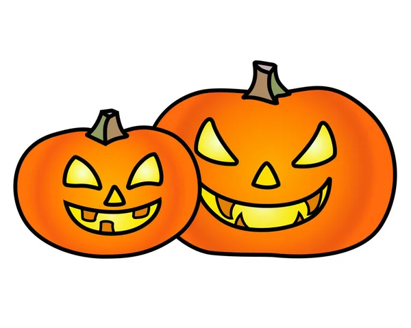 Citrouilles Pour Halloween Illustration Vectorielle Couleur Deux Citrouilles Avec Des — Image vectorielle