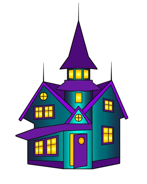 Casa Misterioso Palazzo Halloween Con Una Torre Vettoriale Illustrazione Colori — Vettoriale Stock