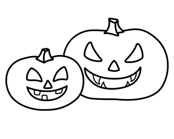 Abóboras Halloween Quadro Linear Vetor Coloração Duas Abóboras Com Rostos — Vetor de Stock