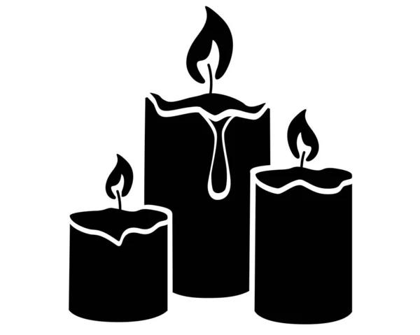 Candles Silhouette Sign Symbol Three Wax Candles Different Sizes Burning — Stock Vector