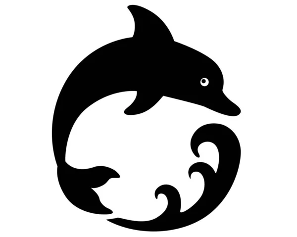 Bottelaar Dolphin Dives Sea Wave Vector Gestileerde Silhouet Illustratie Voor — Stockvector