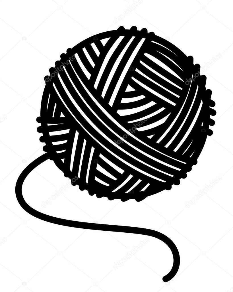 Knitting Tangle. Knitting thread coiled into a ball - vector silhouette illustration for logo or pictogram. A ball of wool for handmade - a sign or symbol for identity