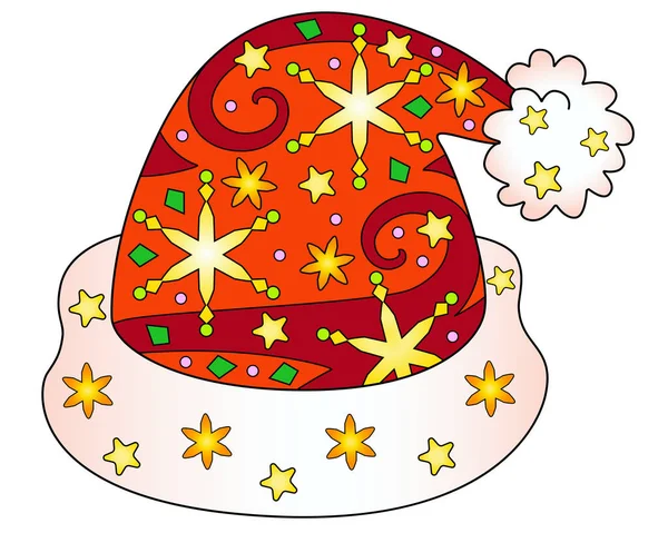 Santa Claus Hat Vector Christmas Full Color Zentangle Illustration Snowflakes — Stock vektor