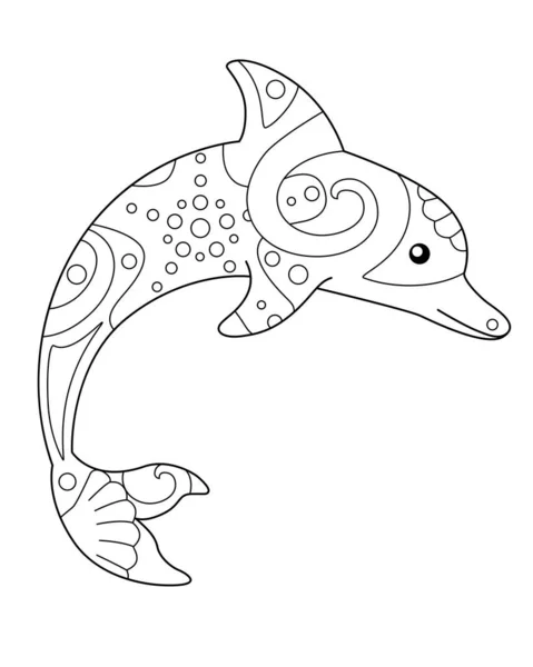 Dolphin Vector Lineaire Illustratie Met Zentangles Voor Het Kleuren Hoofdlijnen — Stockvector