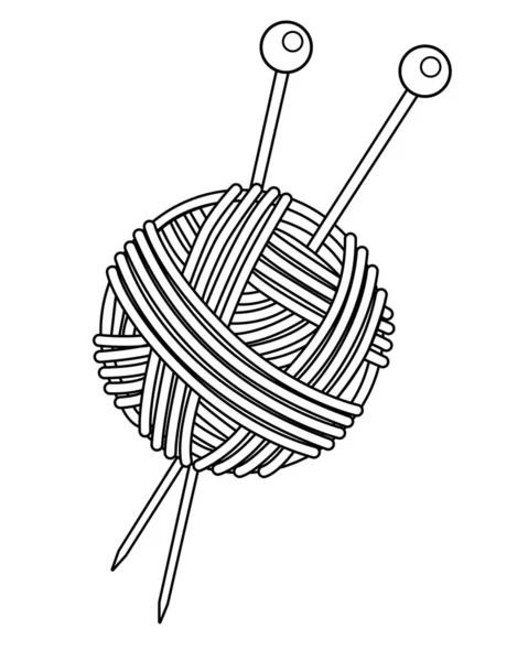 Knitting Ball Yarn Needles Stuck Clew Knitting Needles Vector Linear — Stock Vector