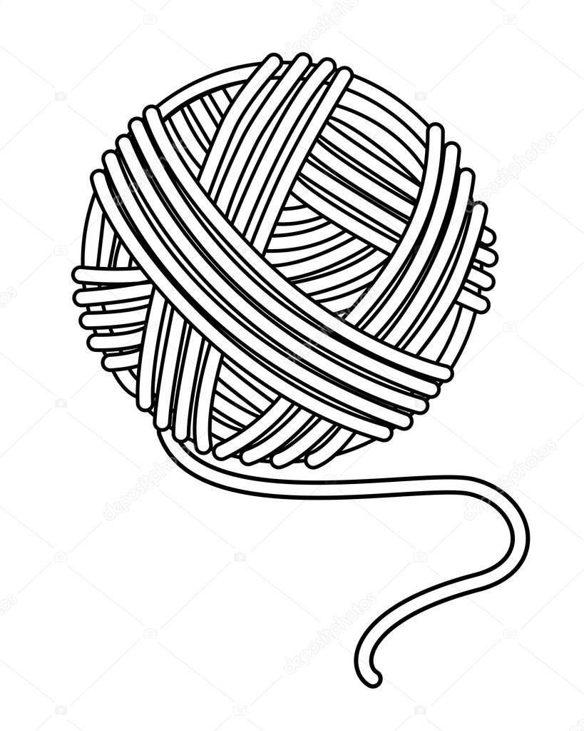 Ball of Yarn for Needlework. A ball of knitting thread - vector linear illustration for a logo or coloring. Outline.