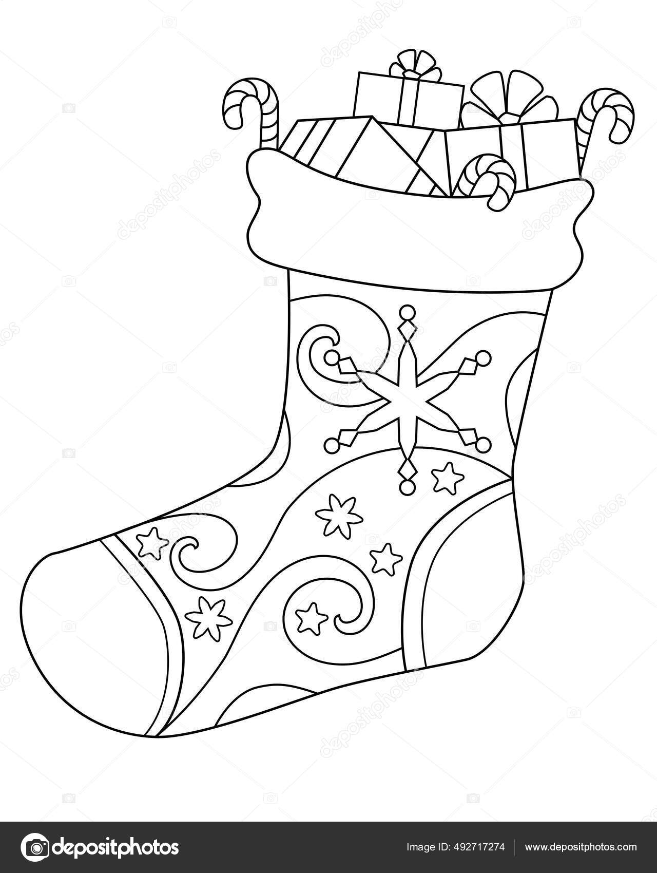 Desenhos para colorir de desenho de meias de natal e presentes para colorir  online 