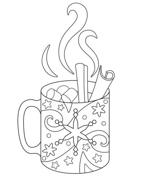 Taza Con Bebida Caliente Vector Para Colorear Esquema Taza Con — Vector de stock