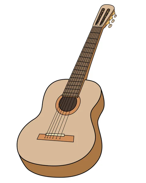 Guitar Musical Instrument Vector Full Color Illustration Acoustic Guitar Stringed — Stock Vector