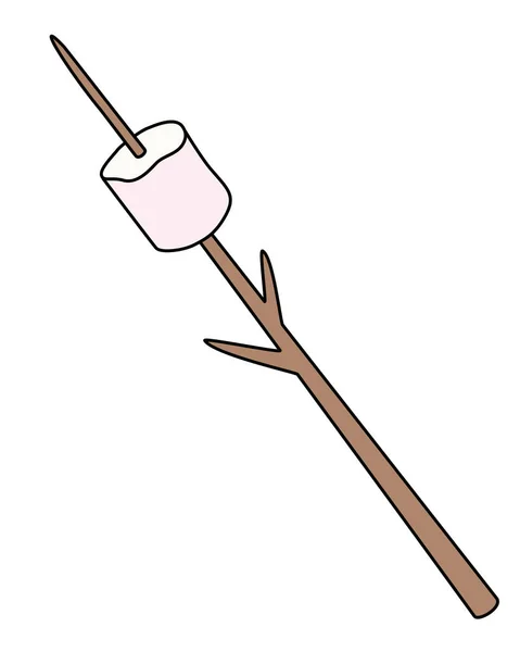 Marshmallows Auf Einem Bratstab Aufgereiht Vektor Vollfarb Illustration Marshmallows Süß — Stockvektor